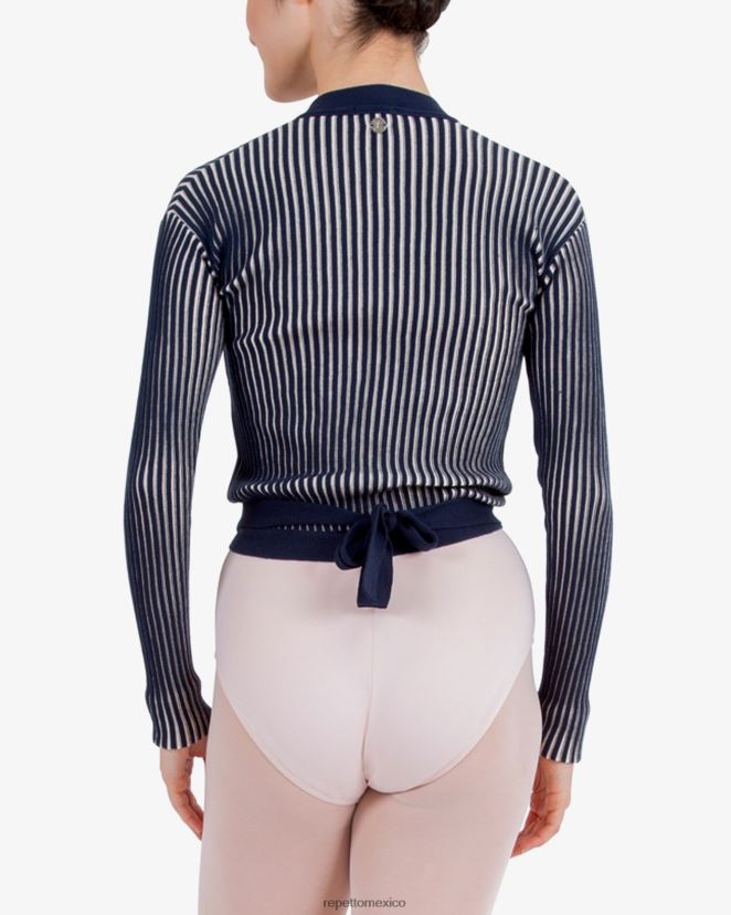 Repetto mujer cruzado de punto de canalé bicolor azul y rosa pétalo ropa H2NF2L527