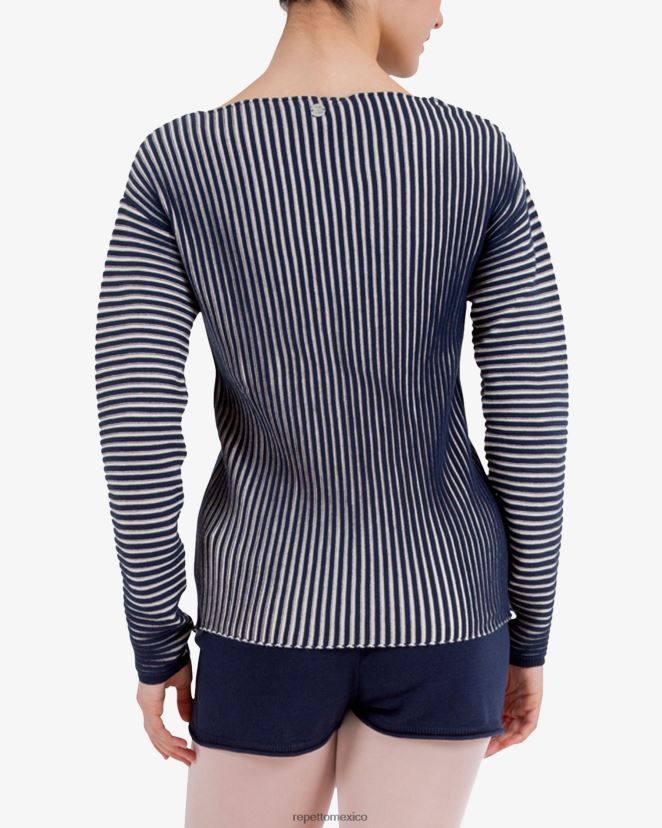 Repetto mujer suéter bicolor de canalé azul y rosa pétalo ropa H2NF2L528