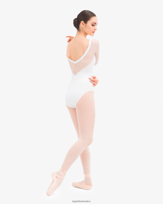Repetto mujer Maillot mangas 3/4 con encaje blanco ropa H2NF2L444