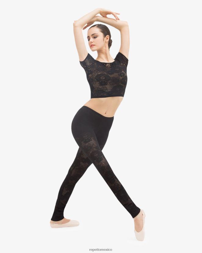 Repetto mujer top corto de encaje rosetón negro ropa H2NF2L554