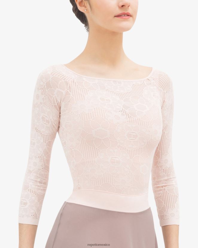 Repetto mujer top de manga larga en encaje rosetón rosa pétalo ropa H2NF2L547