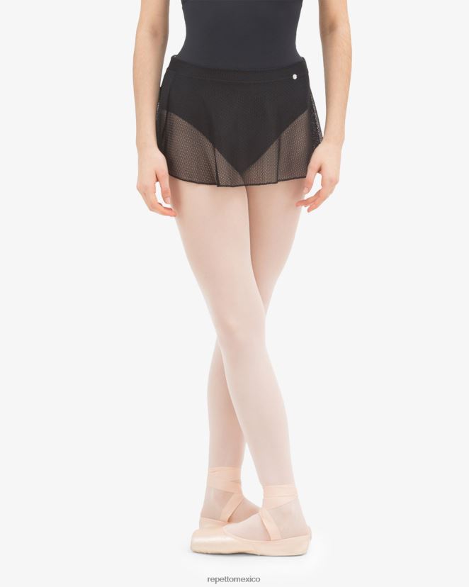 Repetto mujer falda corta de rejilla negro ropa H2NF2L503