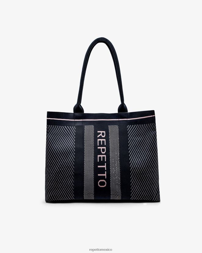 Repetto mujer bolsa de la compra negro y rosa pétalo accesorios H2NF2L422