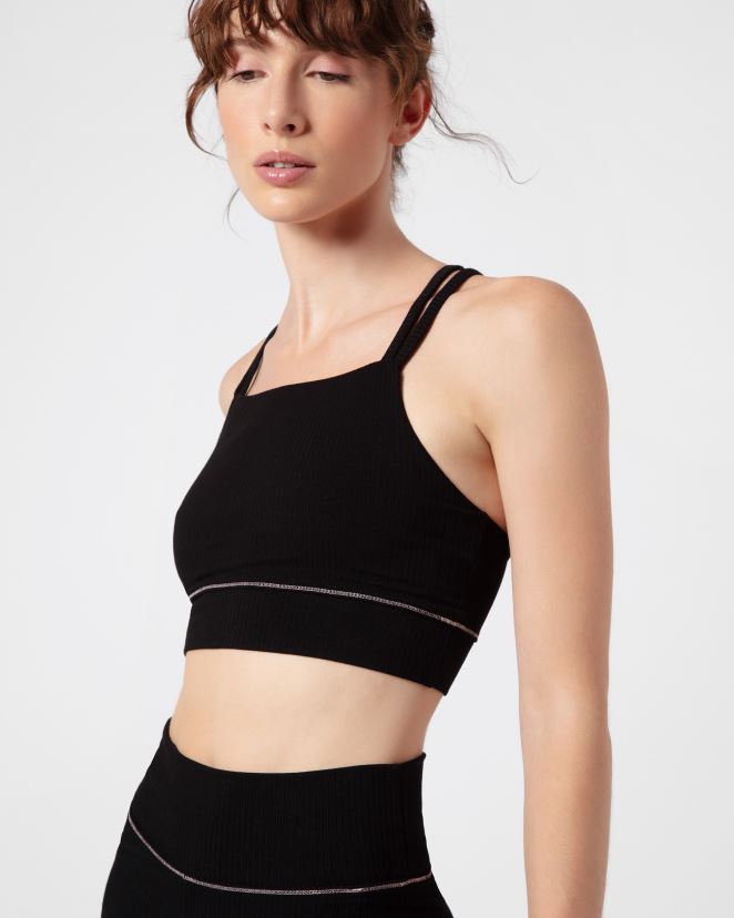 Repetto mujer sujetador de canalé con tirantes finos negro ropa H2NF2L302