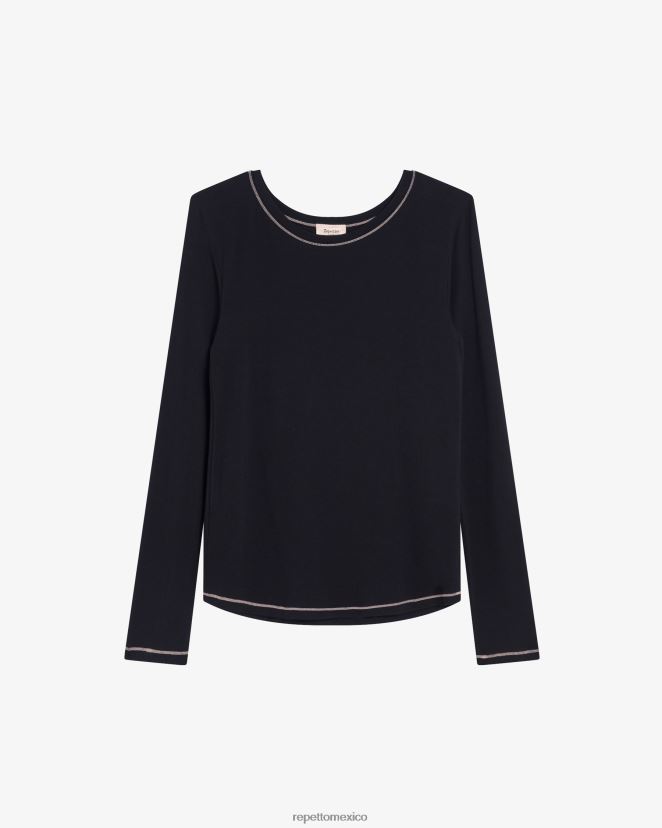 Repetto mujer camiseta de manga larga negro ropa H2NF2L336