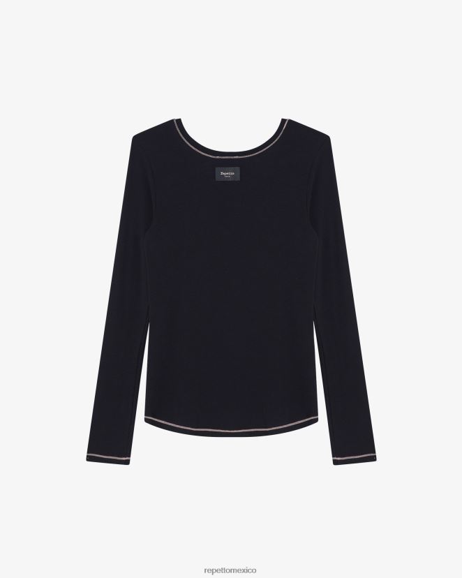 Repetto mujer camiseta de manga larga negro ropa H2NF2L336