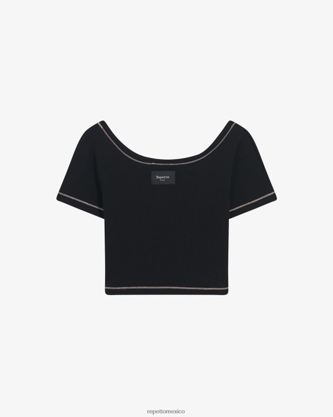 Repetto mujer top corto de canalé negro ropa H2NF2L337