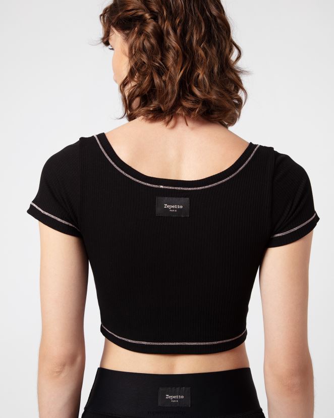 Repetto mujer top corto de canalé negro ropa H2NF2L337