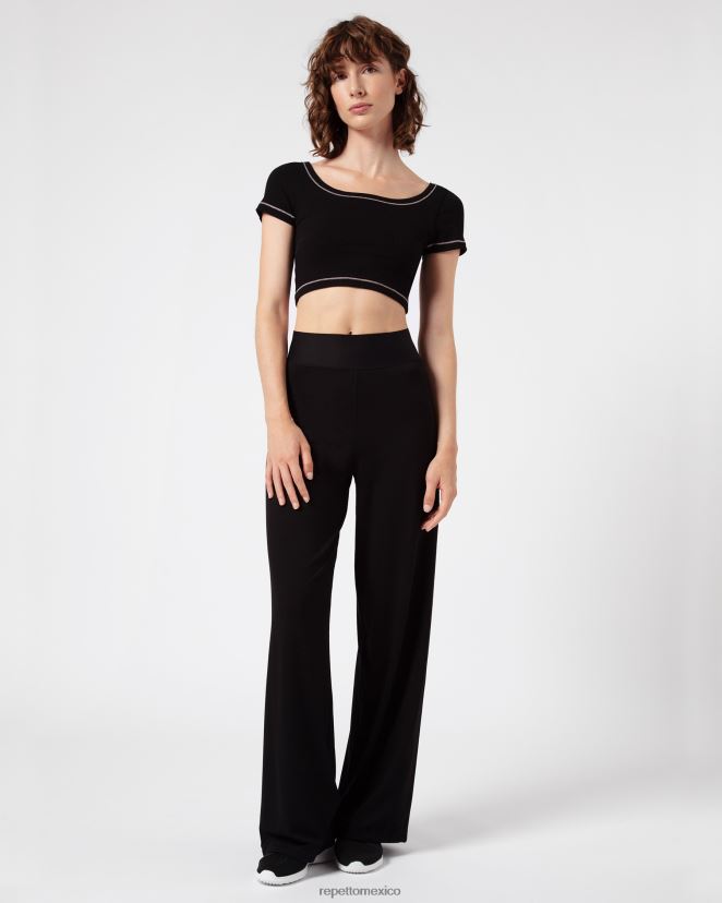 Repetto mujer top corto de canalé negro ropa H2NF2L337