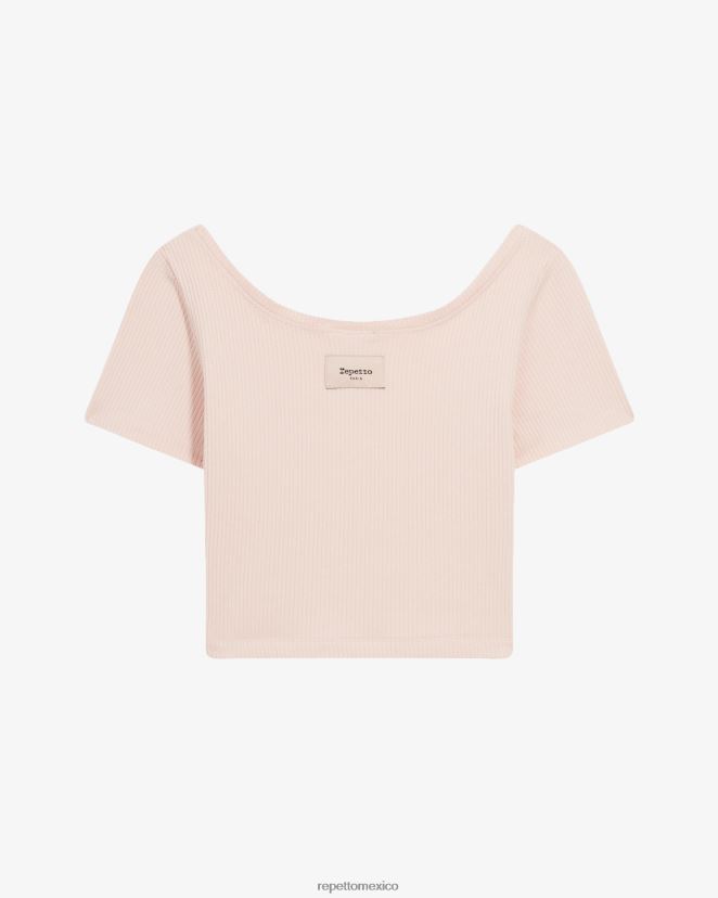 Repetto mujer top corto de canalé rosa pétalo ropa H2NF2L328