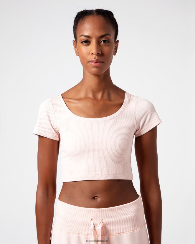 Repetto mujer top corto de canalé rosa pétalo ropa H2NF2L328
