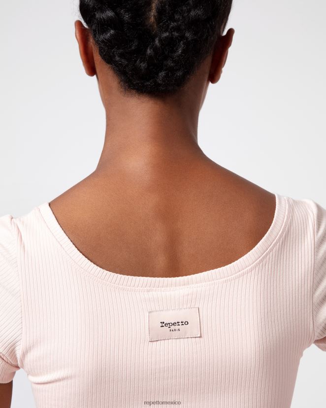 Repetto mujer top corto de canalé rosa pétalo ropa H2NF2L328