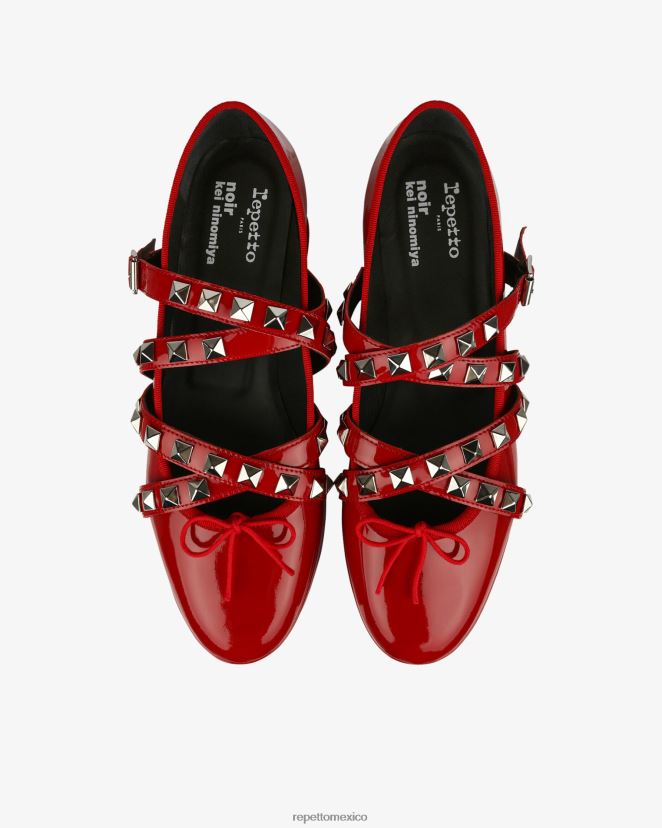 Repetto mujer x noir kei ninomiya - merceditas con plataforma y correa con tachuelas rojo llameante calzado H2NF2L183