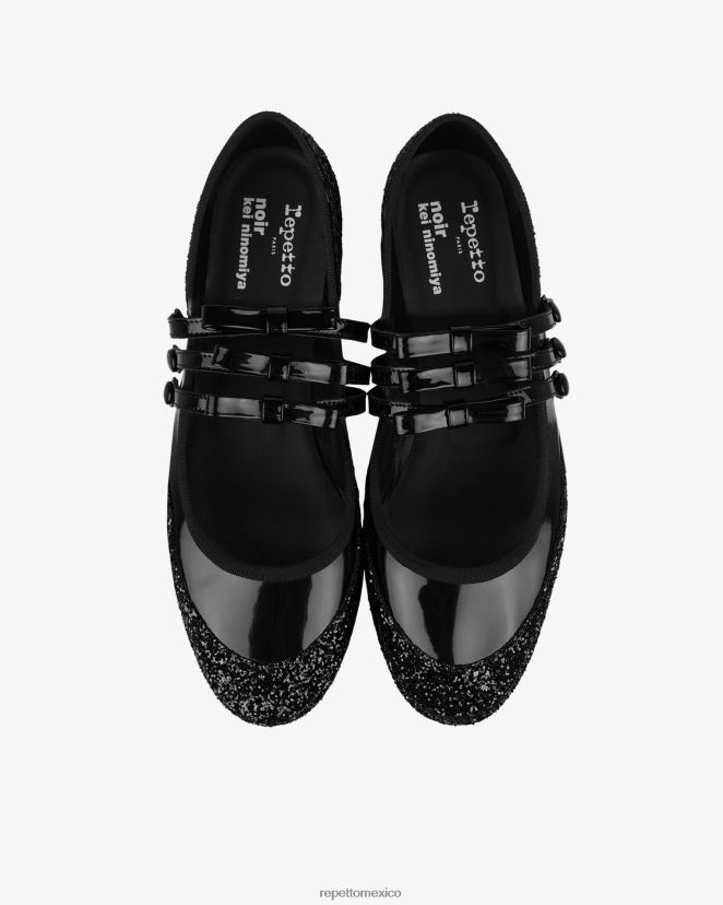 Repetto mujer x noir kei ninomiya - merceditas con plataforma y purpurina negro calzado H2NF2L160