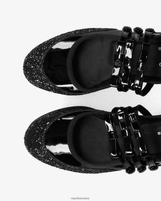 Repetto mujer x noir kei ninomiya - merceditas con plataforma y purpurina negro calzado H2NF2L160