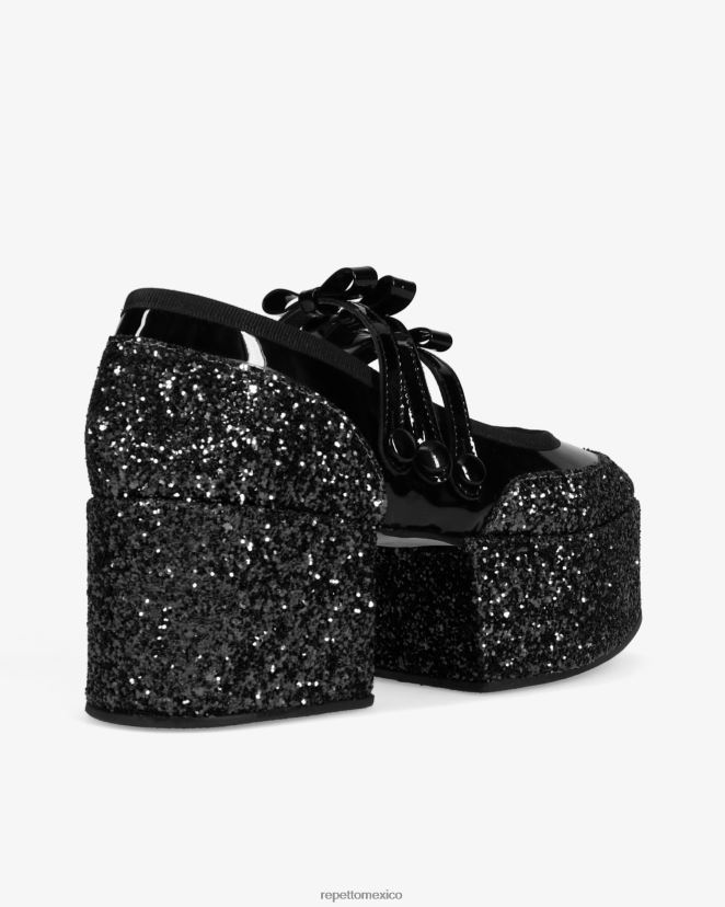 Repetto mujer x noir kei ninomiya - merceditas con plataforma y purpurina negro calzado H2NF2L160